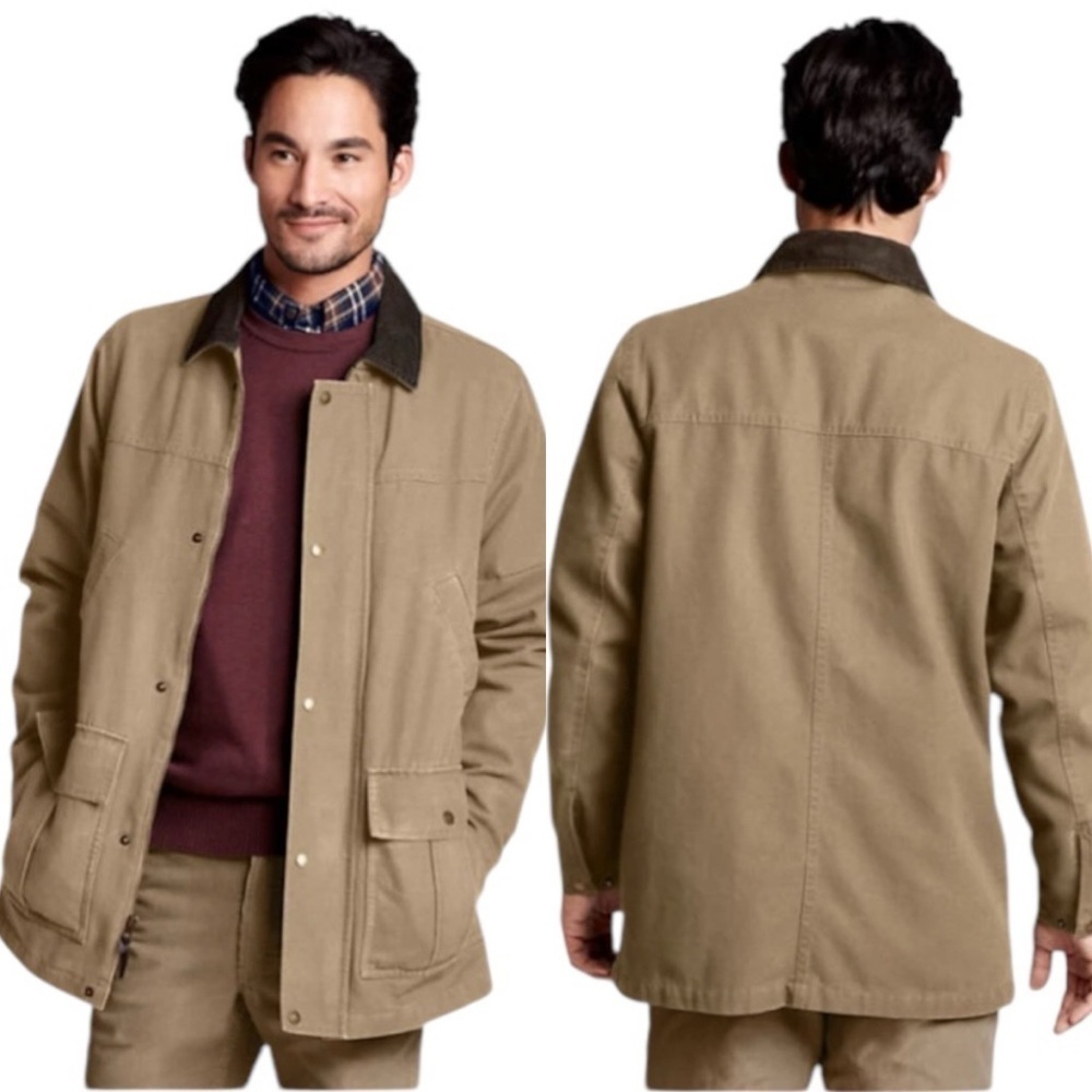 Land's End 100% Cotton Barn Chore Jacket Flannel Lined Corduroy Collar Size XL
